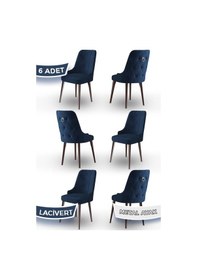 Resim Canisa Newa Serisi, 1.sınıf Babyface Kumaş Kahve Metal Ayaklı Gümüş Halkalı, 6 Adet Lacivert Sandalye Sandalye Lacivert Ayaklar Kahve 