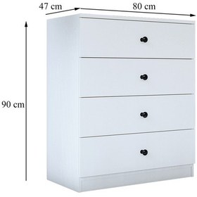 Resim Gm 083 Almina 4 Çekmeceli Düğme Kulplu Beyaz Şifonyer 