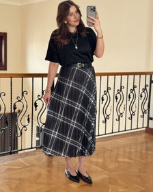 Resim Pliseli Uzun Etek-SİYAH - STD 