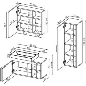 Resim Likya Kapaklı Açık Raflı Mdflam Lavabolu 82 Cm Banyo Alt Dolabı +banyo Üst Dolabı + Banyo Boy Dolabı Külgri Kül Gri 