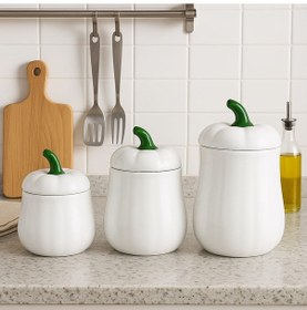 Resim Dekorasyaa 3'lü Kapaklı Balkabağı Çok Amaçlı Kavanoz 1lt 1,5lt 2lt Beyaz Beyaz 