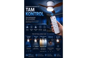 Resim Modern LED Işıklı Tavan Vantilatörü 3 Renk Işık 3 Kademe Hız Sessiz Beyaz Gövde Koyu Ceviz Kanat Avize 