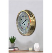 Resim Altın Gold Rengi Metal Çerçeveli Salon Ofis Duvar Saati 40 Cm B82 