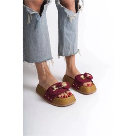 Resim Dıla Kalın Ve Ortopedik Taban Ayıcıklı Saten Kadın Terlik Skt - Bordo Bordo 