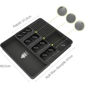 Resim Karokstore Genişleyebilir Çekmeci Içi Düzenleyici Ayarlanabilir Kaşıklık ve Bıçaklık Seti 