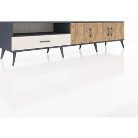 Resim Hyperion Tv Ünitesi 3 Raflı Tek Çekmeceli 3 Kapaklı 220x44x51 Antrasit-çam/aytaşı Atlas Çam/aytası - Antrasıt 