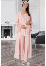 Resim Mecit Pijama 5353 Sandra Dantelli Yaka Sabahlıklı Lohusa Pijama Takımı 001 