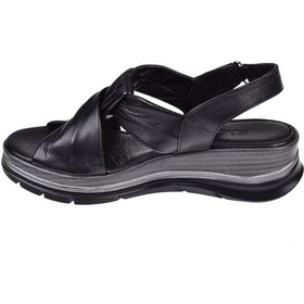 Resim Sms Hakiki Deri 5cm Dolgu Taban Kadın Sandalet Sms-1111 Siyah 