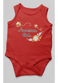Resim Morivokids Annesinin Balı Sıfır Kollu Bebek Body %100 Pamuk Kırmızı 