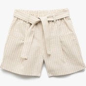 Resim Koton Keten Karışımlı Kemerli Çizgili Şort Ekru Çizgili 5skg40055aw Ekru Çizgili Ekru 