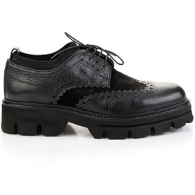 Resim Bambi Siyah Siyah Hakiki Deri Erkek Oxford Ayakkabı E01580400740 