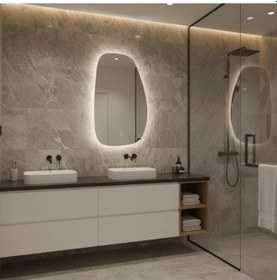 Resim 60x90 Cm Modern Organik Led Ayna Dokunmatik, Dim Edilebilir, 6500k Beyaz Işık Banyo Aynası Beyaz 