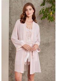 Resim Pierre Cardin 4800 Kadın Dantelli Kadife Tulum Sabahlık Takım-pudra Pudra 