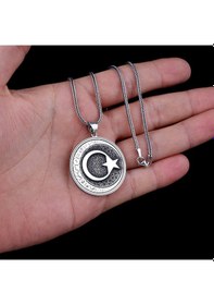 Resim Tesbihsepetim 925 Ayar Gümüş Ayyıldız Model Türk Boyları Yazılı Madalyon Kolye 