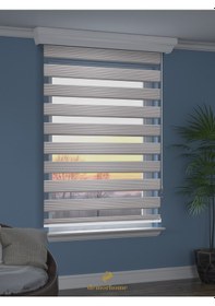 Resim Br Demor Home Geniş Pliseli Açık Gri Zebra Stor Güneşlik Perde Metal Kasa Açık Gri 