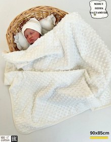 Resim Nohut Kız / Erkek Bebek Battaniyesi & Kundağı Çift Katlı %100 Pamuklu Çok Amaçlı Örtü 90x85cm Btn11003 Ekru 