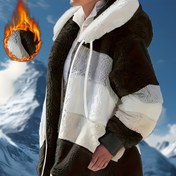 Resim Kadınlar İçin Şık Polar Astarlı Kapüşonlu Kışlık Mont - Fermuarlı Cepli, Sıcak Peluş Panel Tasarımı ve Geometrik Desen, Günlük Sonbahar/Kış Ceketi, Dış Mekan İçin Kadın Kışlık Montlar 