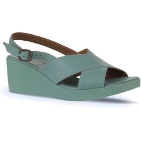 Resim Bueno Shoes Yeşil Açık Deri Kadın Dolgu Topuklu Sandalet 01wy2411 