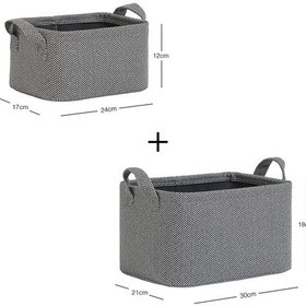 Resim Ocean Home Textile 2'li Antrasit Renk Dokulu Kumaş Sepet Set 24 x 17 x 12 / 30 x 21 x 18 cm 