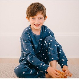 Resim Antebies Organik Lacivert Kutup Ayısı Desenli Beli Lastikli Uzun Kollu Erkek Çocuk Pijama Takımı 