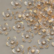 Resim 2D Düz - 20 adet 23 mm Şeffaf Çiçek Boncukları Altın Kenarlı Rhinestone Stamen ile - Büyük, Düz Arka Akrilik Boncuklar Takı Yapımı, Küpeler, Bilezikler, Saç Tokaları için - Giyim, Şapkalar, Çantalar, Ceketler Dekorasyonu, Takı Yapımı Malzemeleri için Mükemmel | Dekoratif Boncuklar | Dayanıklı Akrilik 