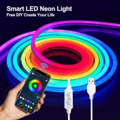 Resim Gökkuşağı Neon LED Silikon Yumuşak Şerit Işıklar, Düğme ve Akıllı Uygulama ile Çift Kontrol, Ses Algılama & Müzik Senkronizasyonu, 2-5m Uzunluk, 5V USB Güç Kaynağı, Oturma Odası, Yatak Odası, Parti, Oyunlar, Tatil Dekorasyonları için (Uzaktan Kumanda Dahil Değildir) 