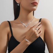 Resim Düğün Takı Seti, Düğün Töreni için Gelin Aksesuar Seti, Kolye, Küpe, Bileklik, Yüzük Seti, Düğün Partisi için Uygun 