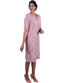 Resim Nidya Moda Büyük Beden Kadın Pembe Dantel Elbise-4161P Pembe 