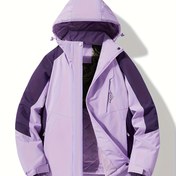 Resim Kadınlar için Kışlık Polarlı Rüzgarlık Ceket - Sıcak, Şık, Uzun Kollu Kapüşonlu Spor Ceket, Renk Bloğu Tasarımı, Fermuar Kapanışı ve Sonbahar ve Kış Dış Mekan Aktiviteleri için Polyester Astarlı, Kış Giyimi | Kapüşonlu Ceket | Polyester Astarlı 