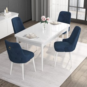 Resim Canisa Concept Noa Serisi, 80X132 Açılabilir Mdf Masa, Beyaz Mutfak Masa Takımı, 4 Sandalye 