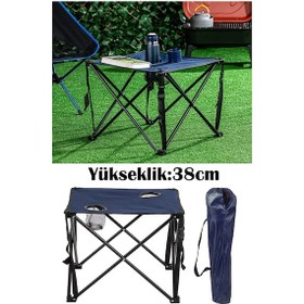 Resim Katlanır Kamp Masası Çantalı Bardak Gözlü Kanvas Kumaş HA042 Siyah - Yeşil 