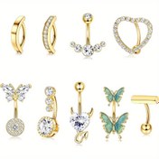 Resim 1pc Şık 14G Cerrahi Çelik Göbek Deliği Yüzüğü, Sentetik Zirkonya, Basit Stil, Tıklama Çubuğu, Kalp Kelebek Eğrilişli Ters Göbek Vücut Piercing Takı, Günlük ve Parti Giyim, Sevgililer Günü Hediyesi 