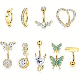 Resim 1pc Şık 14G Cerrahi Çelik Göbek Deliği Yüzüğü, Sentetik Zirkonya, Basit Stil, Tıklama Çubuğu, Kalp Kelebek Eğrilişli Ters Göbek Vücut Piercing Takı, Günlük ve Parti Giyim, Sevgililer Günü Hediyesi 