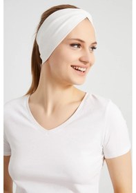 Resim Butik Çapraz Bağlamalı Kadın Bandana Saç Bandı, Kaymaz Yumuşak Esnek%100 Pamuklu Penye - Tek Ebat / Düz Beyaz Düz Beyaz 