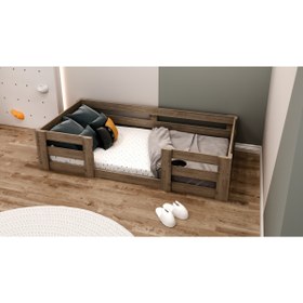 Resim Lullaby Montessori Ceviz Çocuk Karyolası 90x190 Yatak Uyumlu Y13 