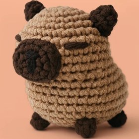 Resim The Gookie Başlangıç Seviyesi Amigurumi Kapibara Örgü Seti, El Yapımı Tığ Işi Oyuncak, Kahverengi, Tam Set Malzemelerle 