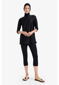 Resim DeFacto Regular Fit 4'lü Hızlı Kuruyan Burkini Tesettür Basic Düz Mayo Takım E3513AX25HSBK81 