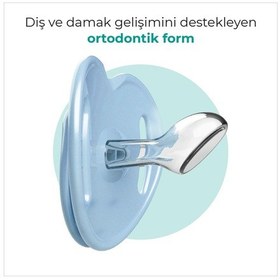 Resim Mamajoo Ortodontik Emzik Seti 0 Ay+ Powder Blue | İkili, Silikon, Damaklı | Sterilizasyon & Saklama Kabı 