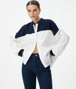 Resim Uzun Kollu Poplin Gömlek Hakim Yaka Tüvit Detaylı Düğmeli 