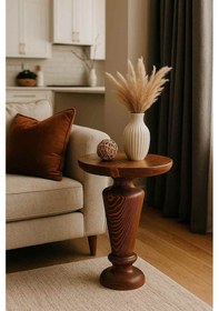 Resim Masif Ahşap Tekli Yan Sehpa Meşe Renk Doğal Mantar Model Kahverengi 