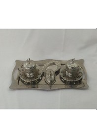 Resim Sena Porselen 2 Kişilik Osmanlı Motifli Yonca Desenli Gümüş Renkli Türk Kahvesi Fincan Seti Motifli 