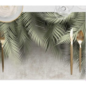 Resim Palmiye Yapraklı Kumaş Amerikan Servis 4'lü Set 35x50cm -keten, Ulusl. Yıkama Ve Solmama Sertifikası Çok Renkli 