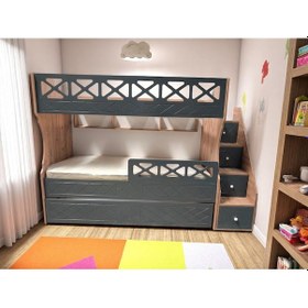 Resim Cordoba Mdf Yavrulu 3 Lü Ranza Meşe Antrasit 