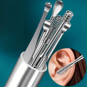 Resim 6 adet Paslanmaz Çelik Kulak Temizleme Aracı Seti, Spiral ve Silindirik Temizleme Çubukları, Taşınabilir Anahtarlık Kulak Kiri Temizleme Kiti, Kokusuz, Manuel Kullanım, Pil Gerektirmez 