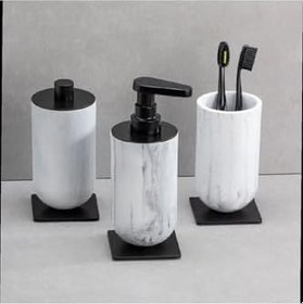 Resim System Diş Fırçalığı/Sıvı Sabunluk Mermer Deseni/Siyah Renk 206X89X170 Mm 