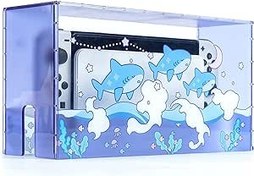 Resim GeekShare Cute Shark Akrilik Clear Dust Display Box Cover Switch/OLED Dock için, su geçirmez koruyucu kılıf, Nintendo Switch/OLED şarj yuvası aksesuarı ile uyumlu 