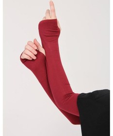 Resim Parmak Geçmeli 45cm Likralı Penye Kolluk 1 Çift Bordo 