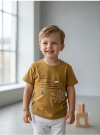 Resim Zekids Erkek Bebek Pamuklu Baskılı T-shirt-16931 Sarı 