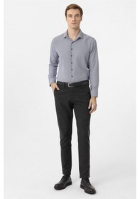 Resim Süvari Lacivert Slim Fit Armürlü Klasik Yaka Gömlek-34380 Lacivert 