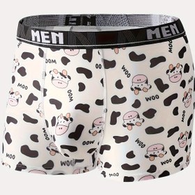Resim 1 adet Erkek Polyester Bokser Brief, İnek Baskılı Triko İç Çamaşırı, Rahat Esnek Kumaş, Günlük Casual Giyim 